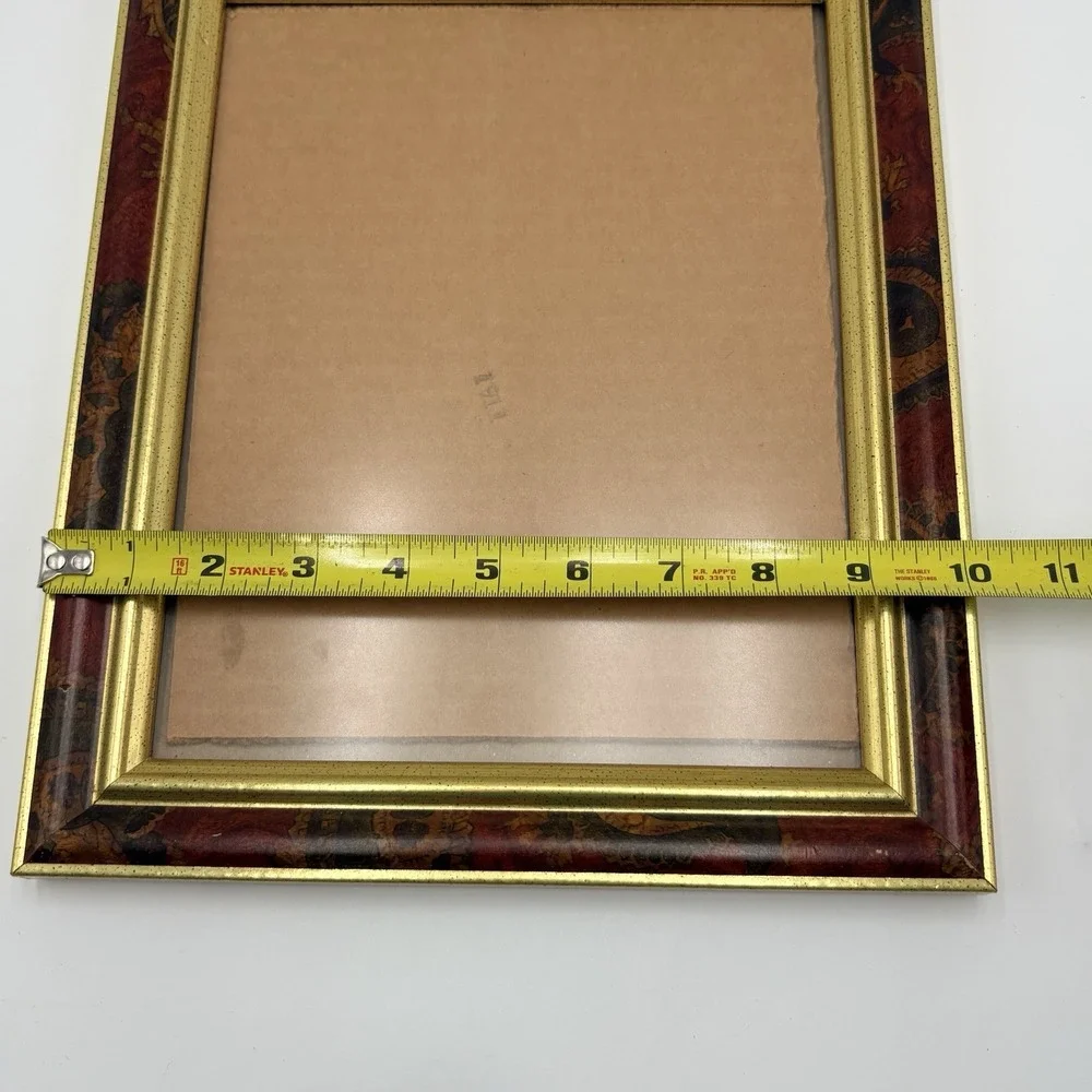 Decorative Picture Frame 8x10 Gold Autumn Floral Burgundy Painted Vintage 90s